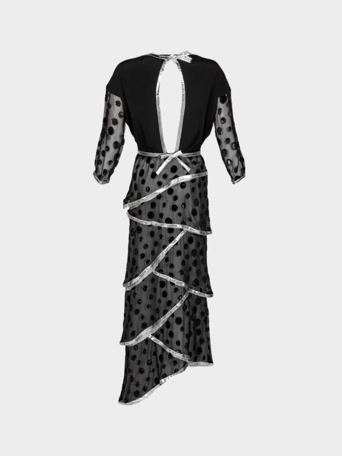 Courreges 1973 Black Metallic Polka Dot Layered Maxi Dress