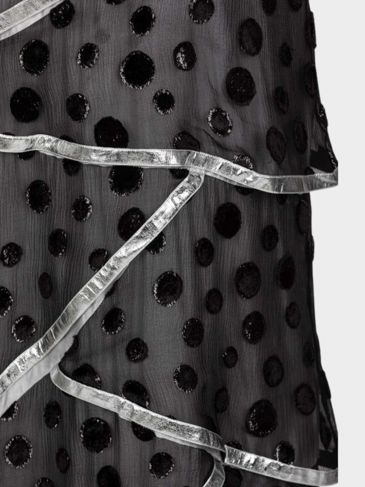 Courreges 1973 Black Metallic Polka Dot Layered Maxi Dress