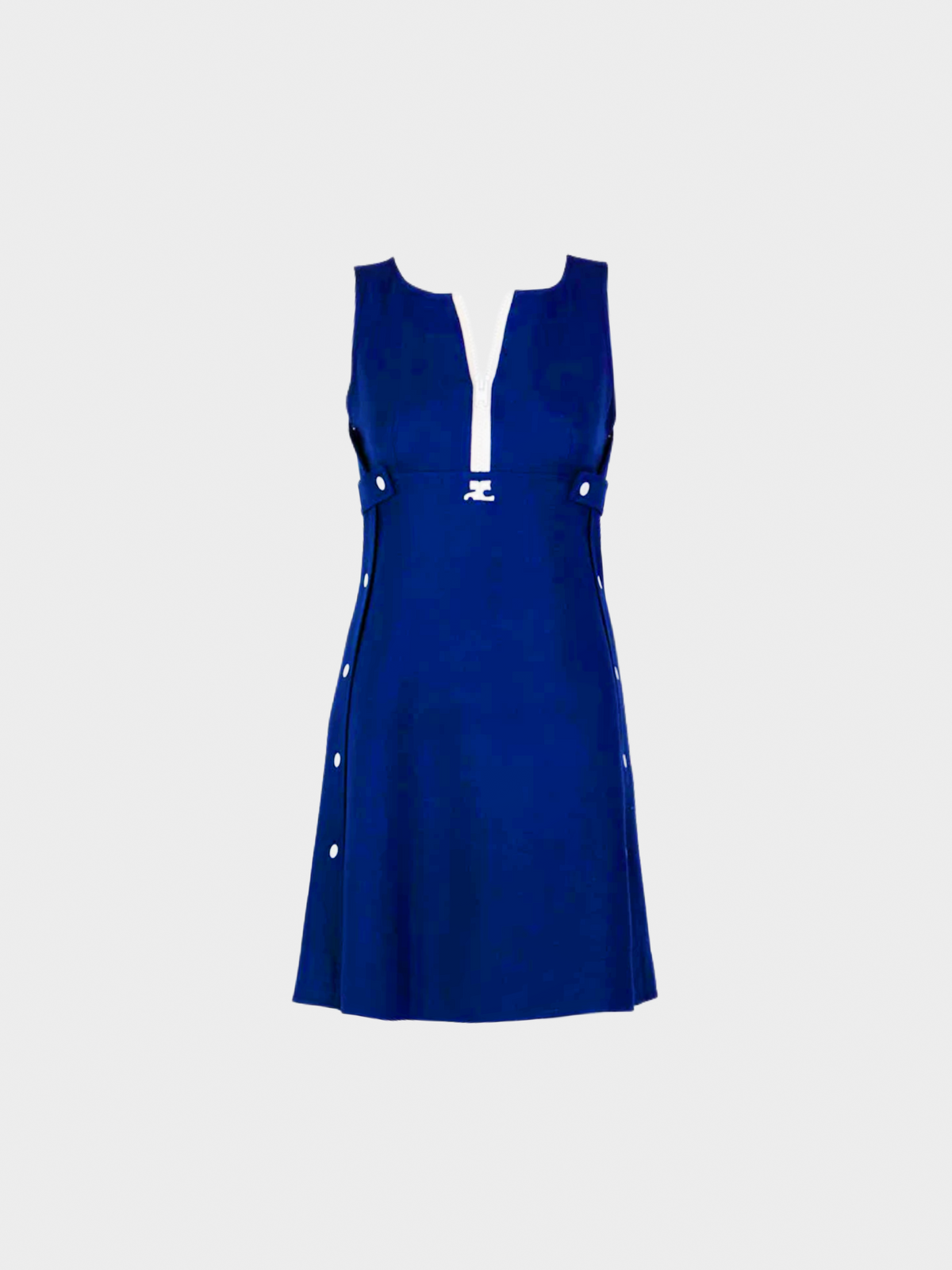Courreges 1970s Couture Navy White Wool Mod Dress