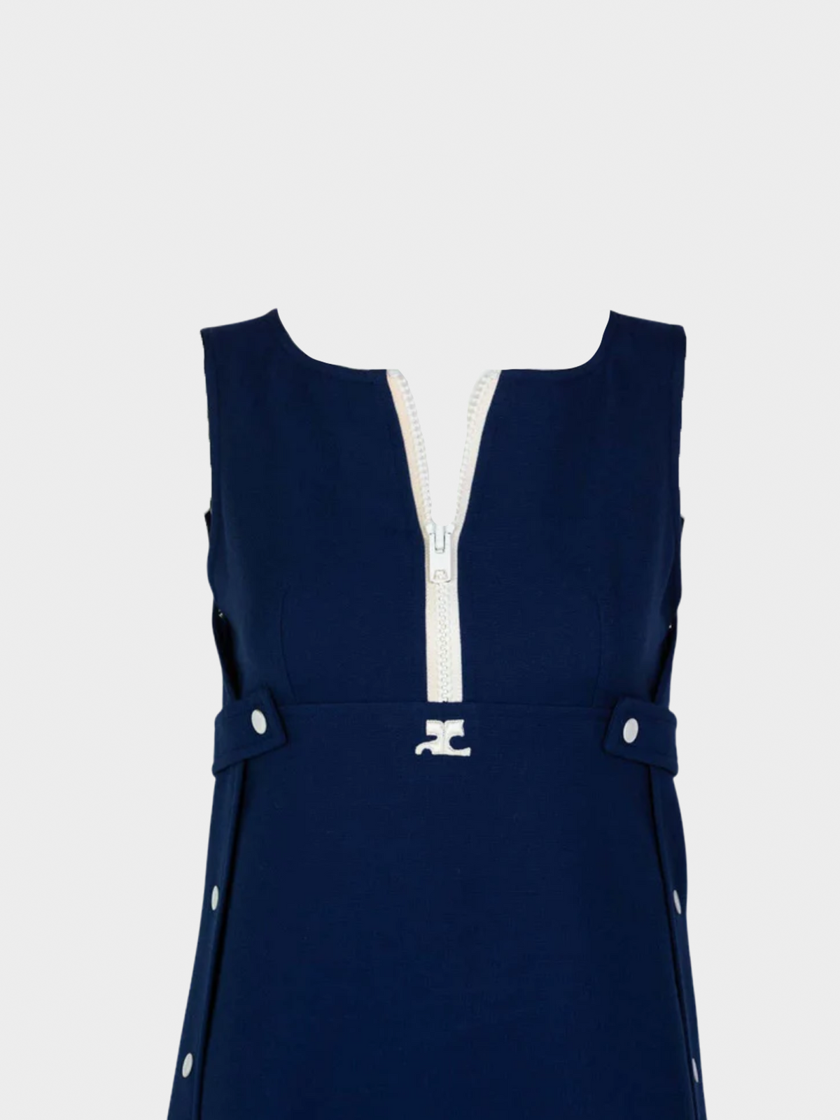 Courreges 1970s Couture Navy White Wool Mod Dress