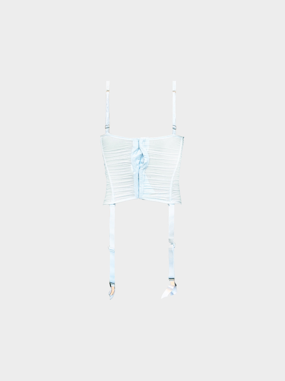 Chantal Thomass 2010s Blue Mesh Gathered Rosette Detail Lingerie Set