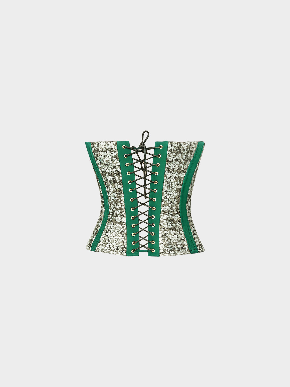 Roberto Cavalli FW 2005 Green Satin and Neutral Tweed Strapless Corset