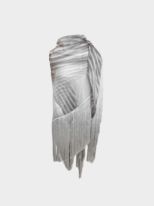 Roberto Cavalli 2000s Light and Shadow Stripe Print Fringed Shawl