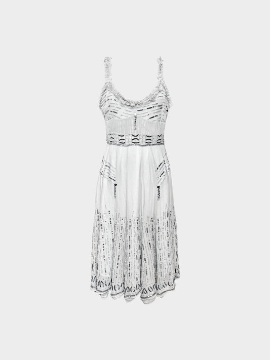 Roberto Cavalli 1990s Silver Grey Sequins and Beaded Silk Dress