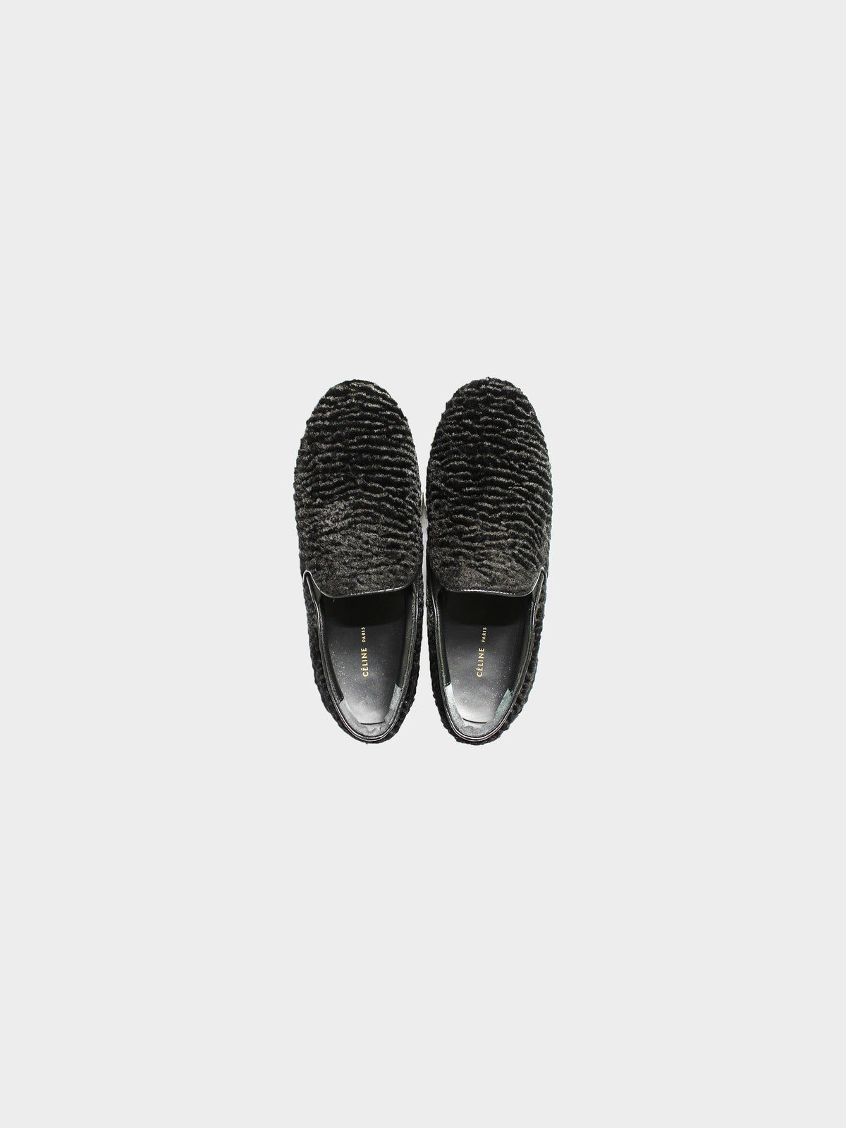 Céline by Phoebe Philo 2010s Black Fur Slip-Ons
