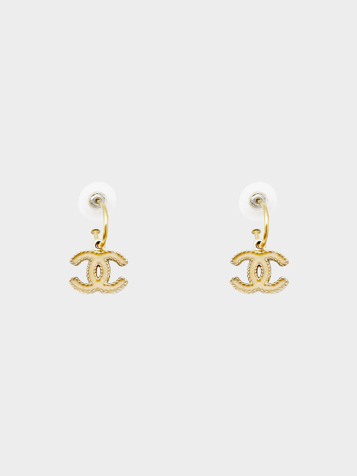 Chanel 2012 Cocomark Gold Beige Hoop Earrings