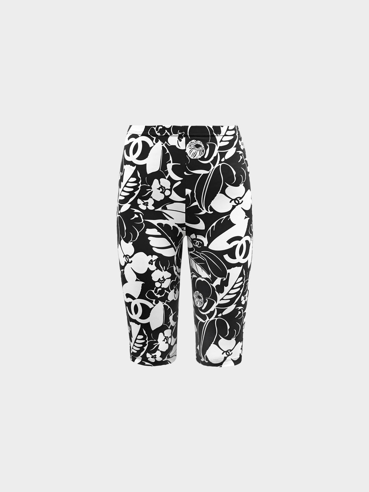 Chanel 2010s Black and White Floral CC Logo Print Cycle Shorts
