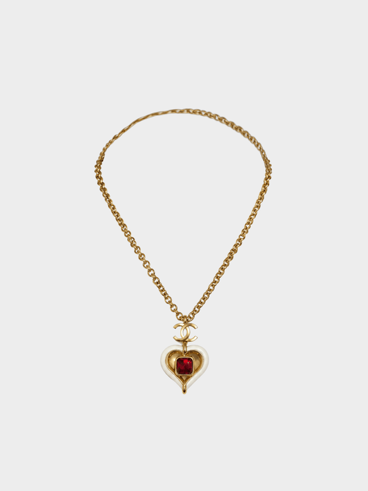 Chanel 2000s Gold Gripoix Heart Pendant Necklace