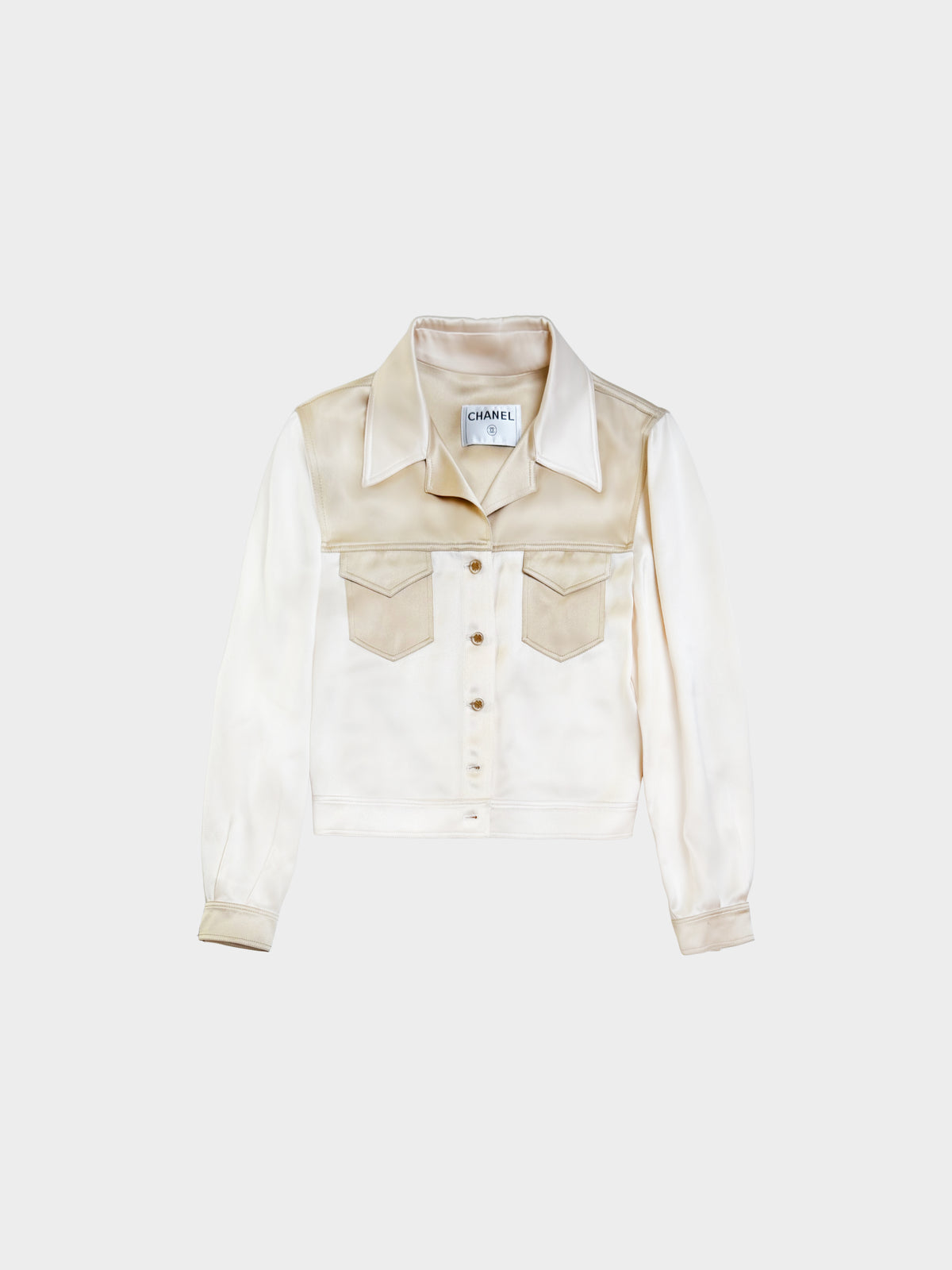 Chanel by Karl Lagerfeld Cruise 2001 Gold and Beige Two-toned Silk Top
