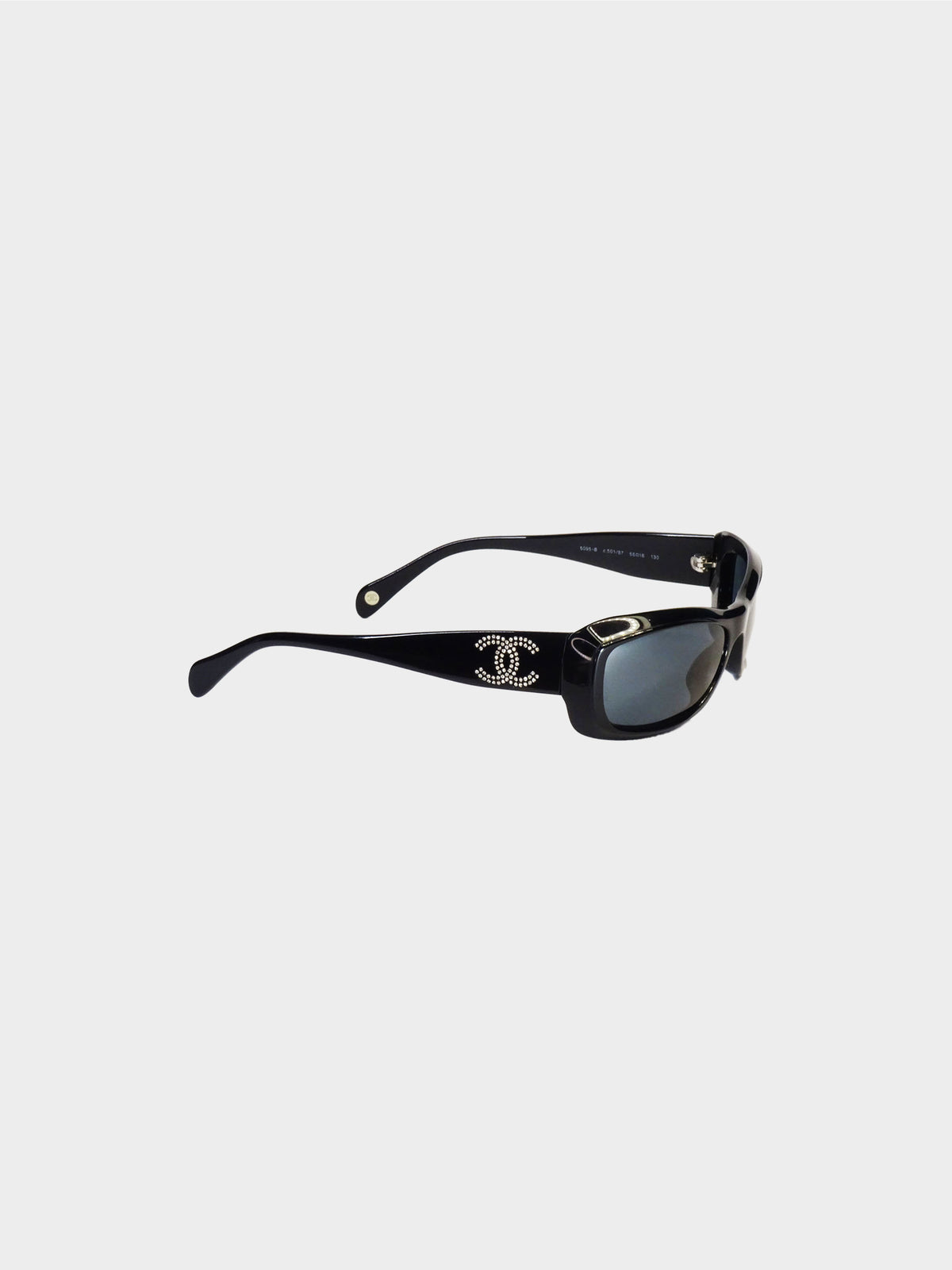 Chanel 2005 Black Narrow Crystal Embellished Sunglasses