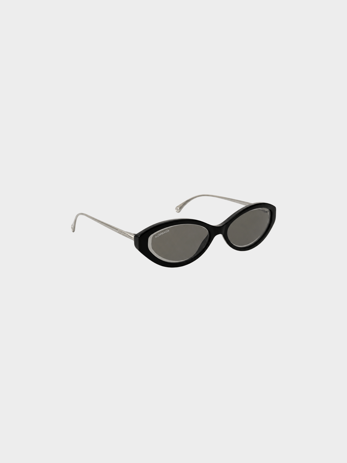 Chanel 2000s Black Oval Sunglasses