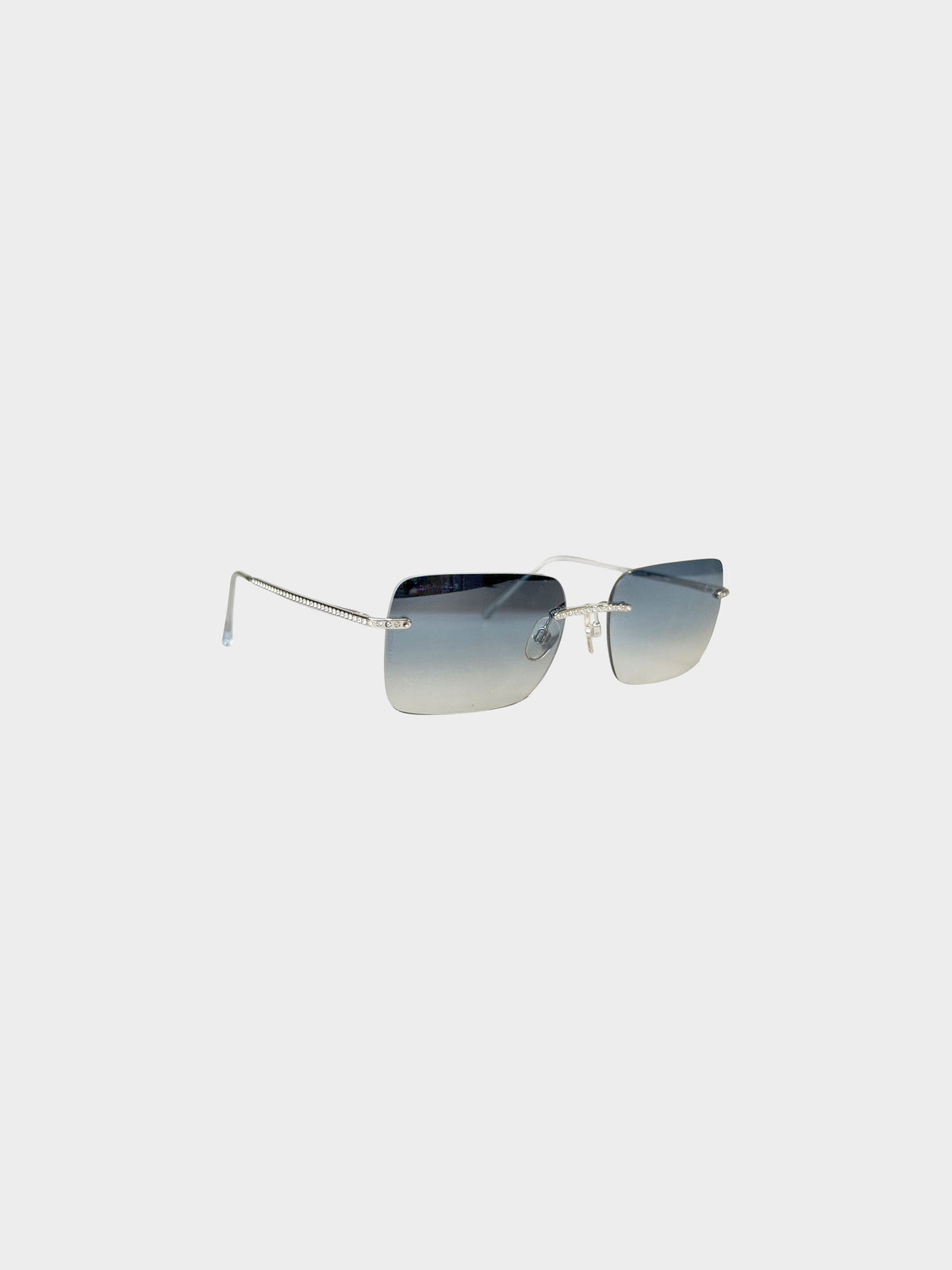 Chanel 2000s Gradient Blue Rhinestone Rimless Sunglasses