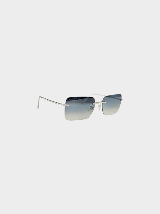 Chanel 2000s Gradient Blue Rhinestone Rimless Sunglasses