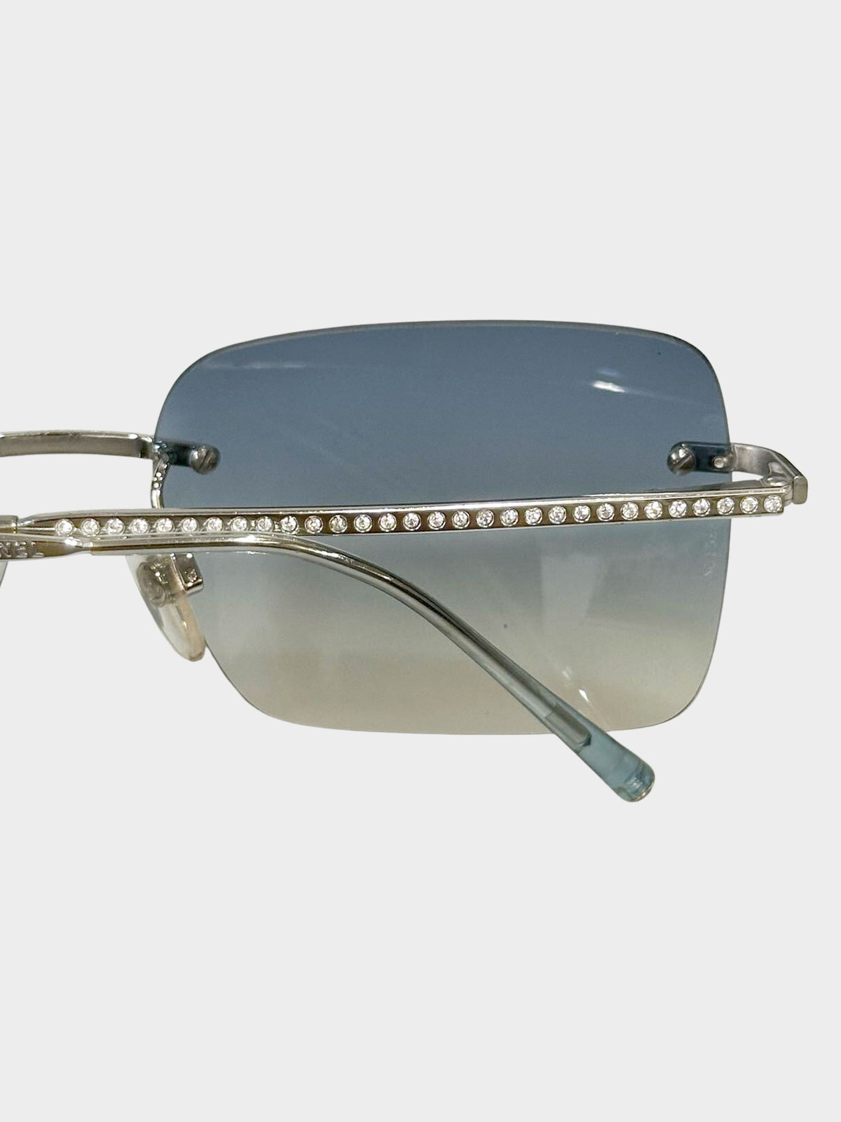 Chanel 2000s Gradient Blue Rhinestone Rimless Sunglasses