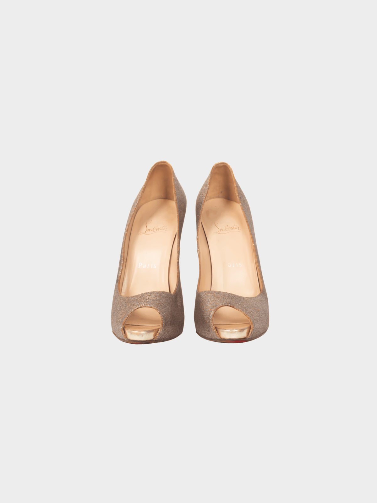 Christian Louboutin 2000s Mini Titi 100 Gold Glitter Peep-Toe Heels