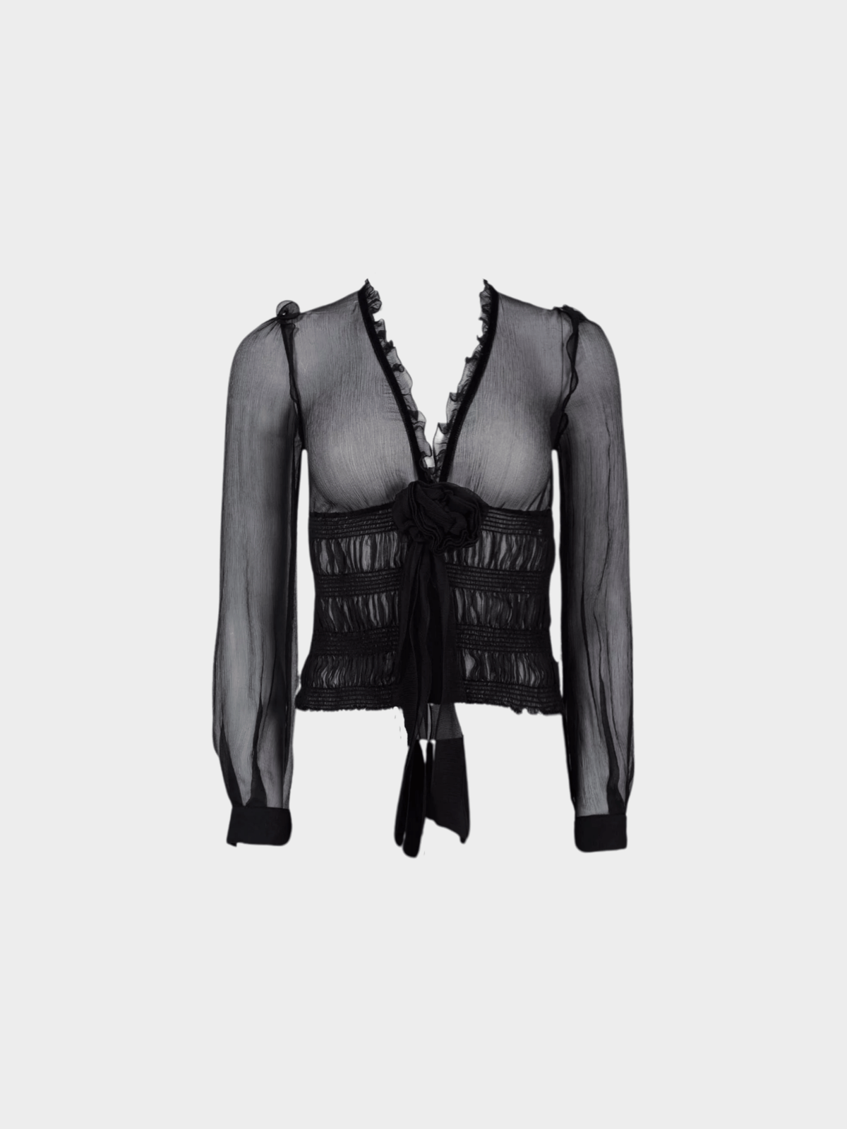 Dolce and Gabbana 2000s Black Sheer Floral Detail Top