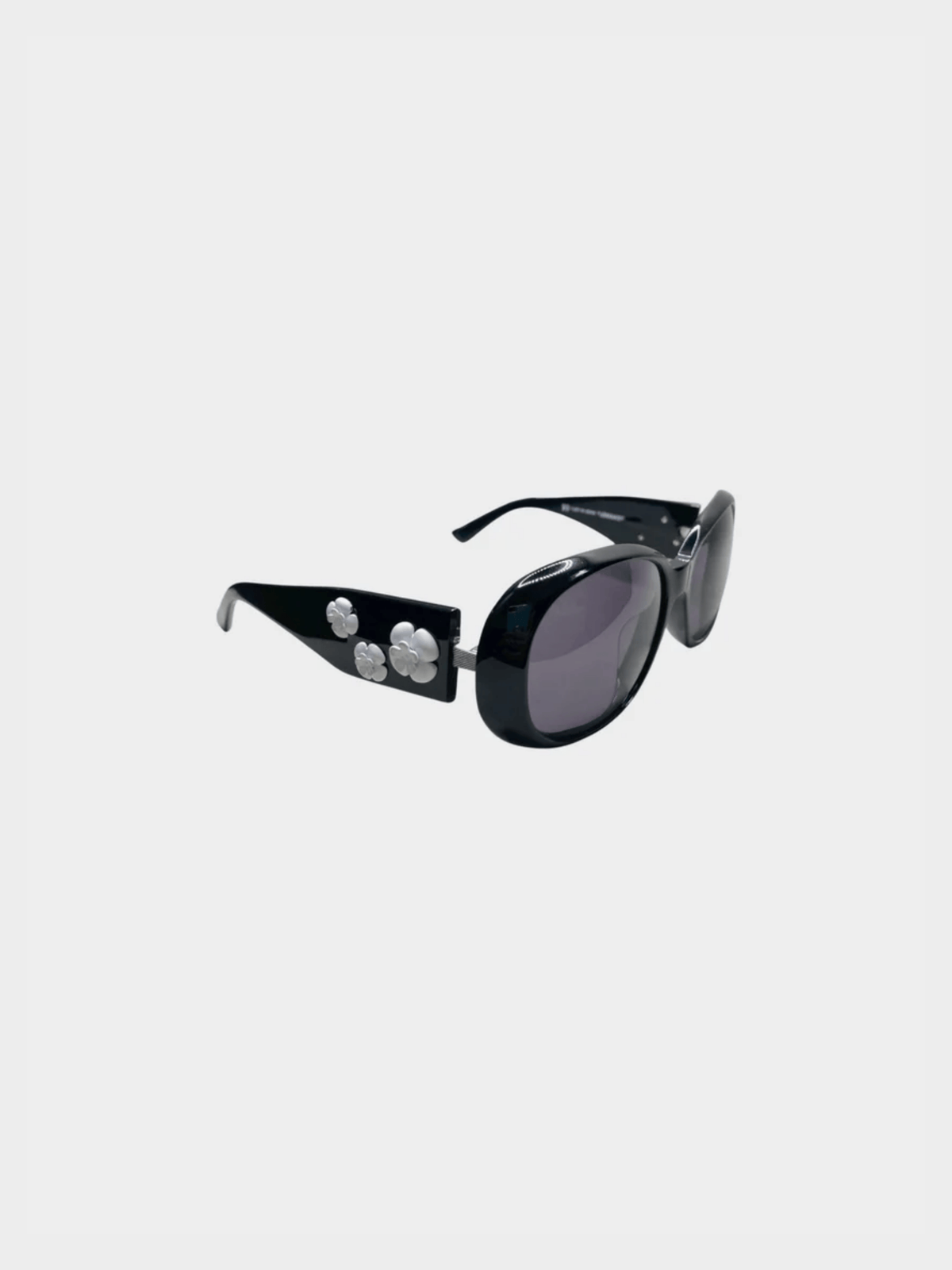 Chanel 2000s Black Frame Camellia Flower Sunglasses