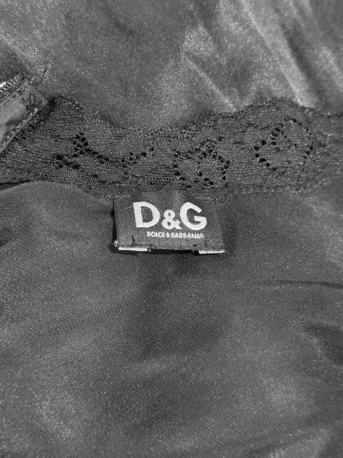 Dolce and Gabbana 2000s Black Silk and Lace Short Sleeve Midi Dress