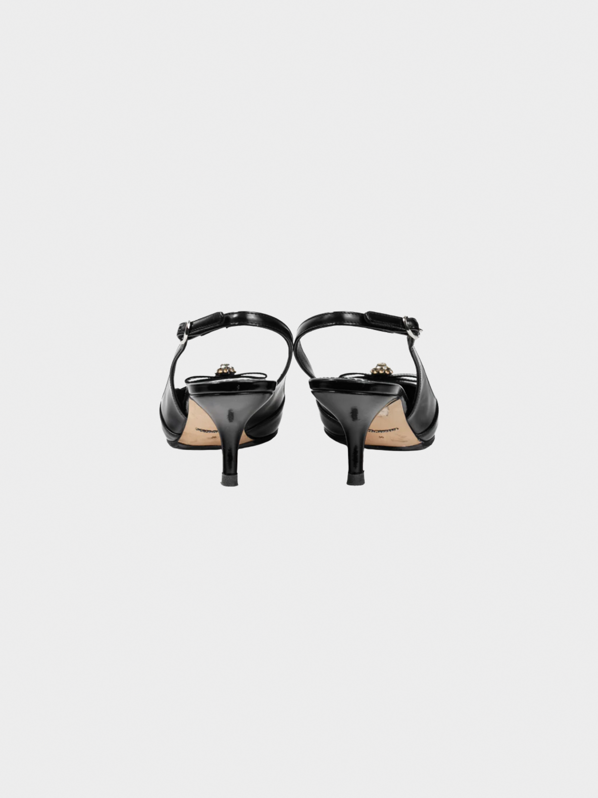 Dolce and Gabbana 2010s Black Patent-Leather Embellished Slingback Pointed-Toe Heels