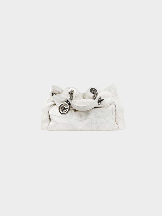 Christian Dior 2009 Le Trente White Cannage Leather Ruffle Tote Bag
