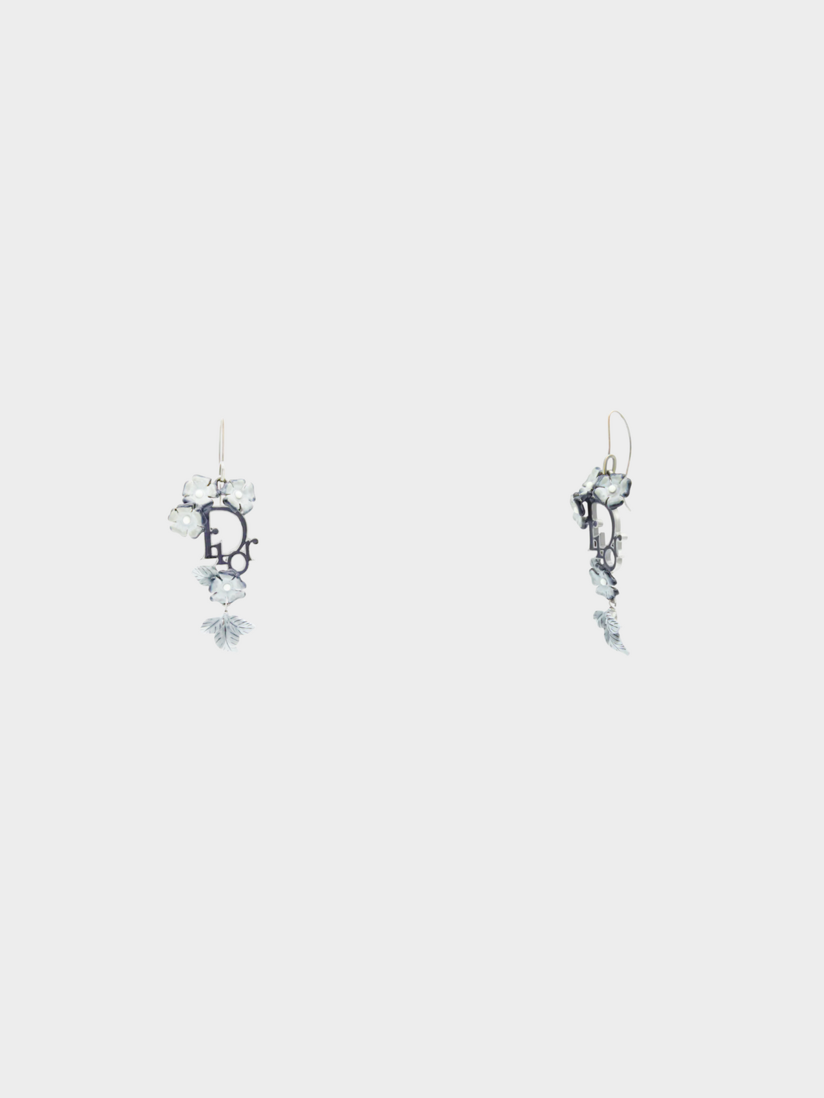 Christian Dior by John Galliano 2000s Blackened Silver Floral Lacquer Earrings