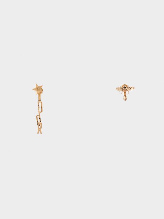 Christian Dior 2000s Dark Gold Spell Out and Bug Earrings