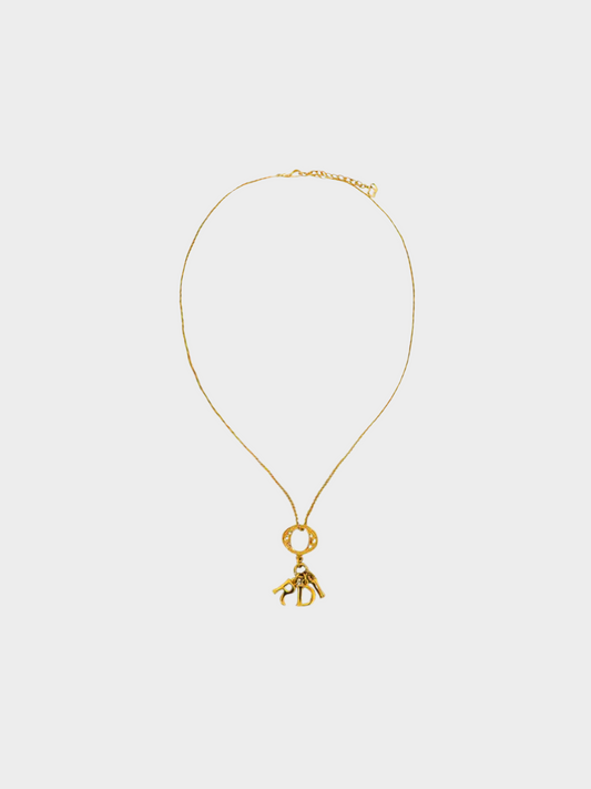 Christian Dior 1990s Gold Logo Charm Necklace