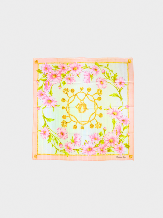 Christian Dior 1990s Silk Floral Handkerchief Scarf