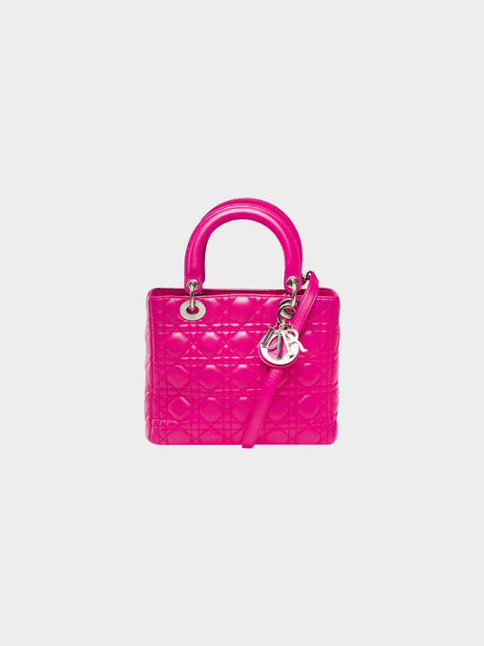 Christian Dior 2011 Bright Pink Medium Cannage Lady Dior Bag