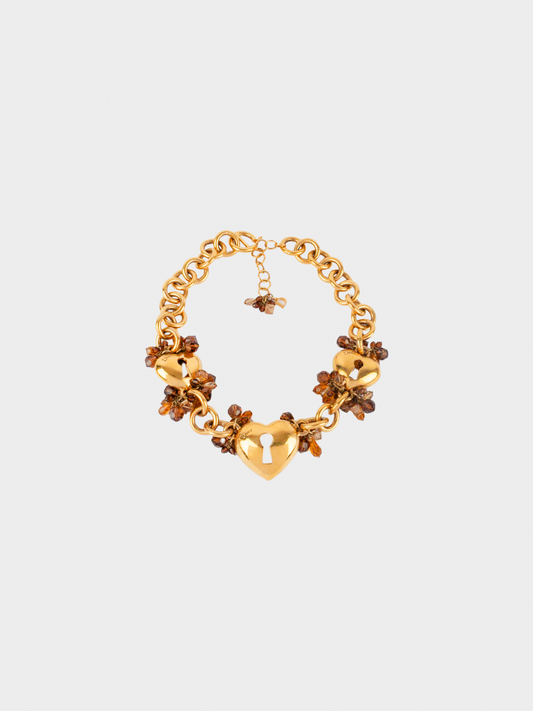 Christian Dior 1990s Gold Heart Padlock Necklace