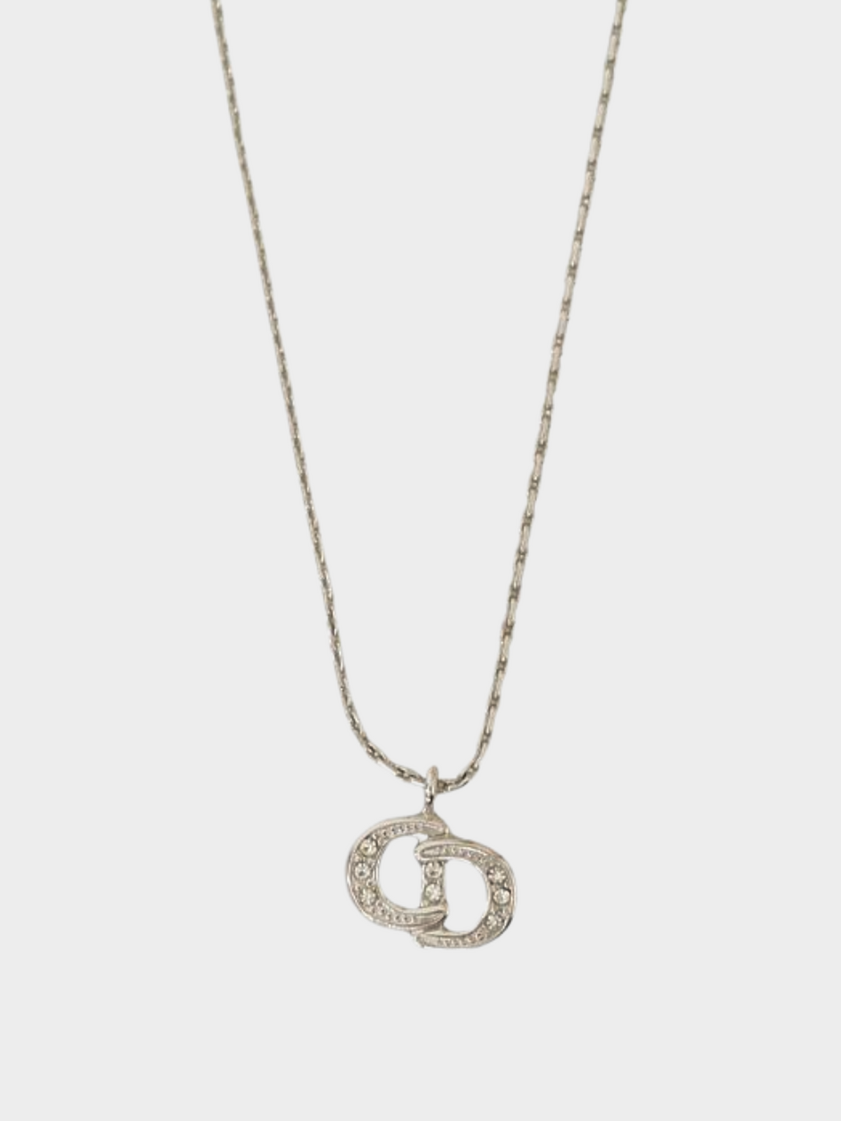 Christian Dior 2000s Silver Logo Rhinestoned Necklace
