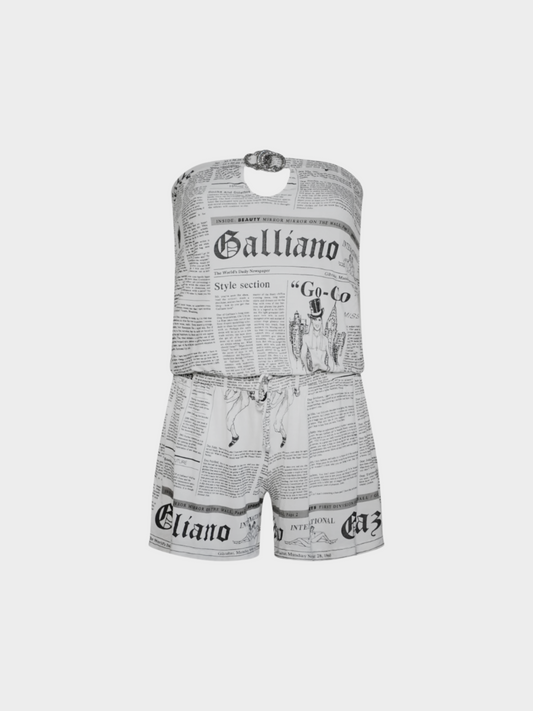 Christian Dior by John Galliano 2000s Newspaper Print Bustier Romper