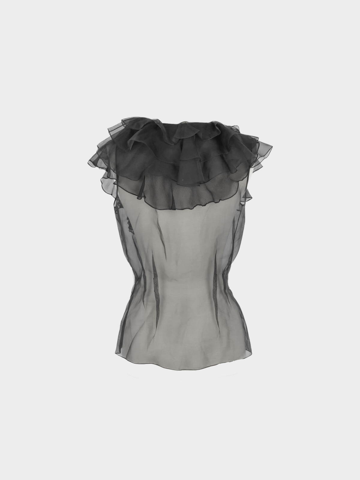 Christian Dior 2000s Black Silk Chiffon Ruffle Top