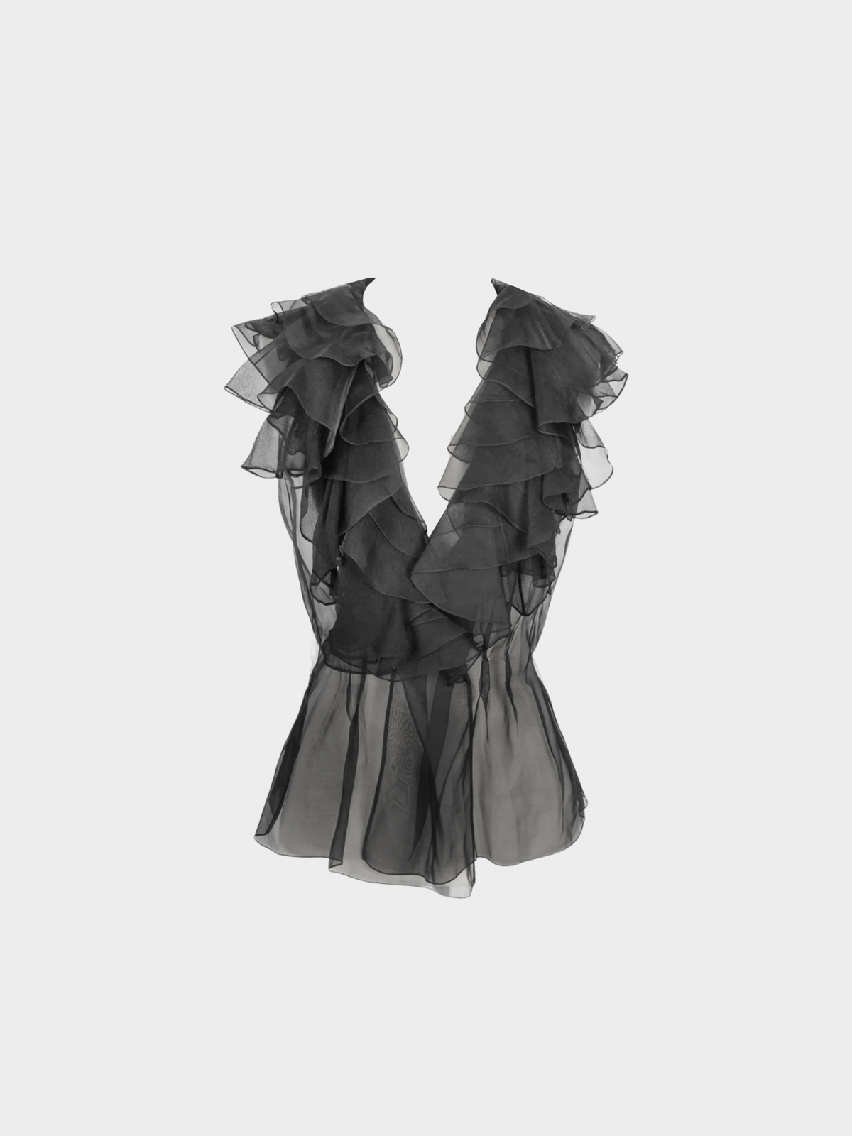 Christian Dior 2000s Black Silk Chiffon Ruffle Top