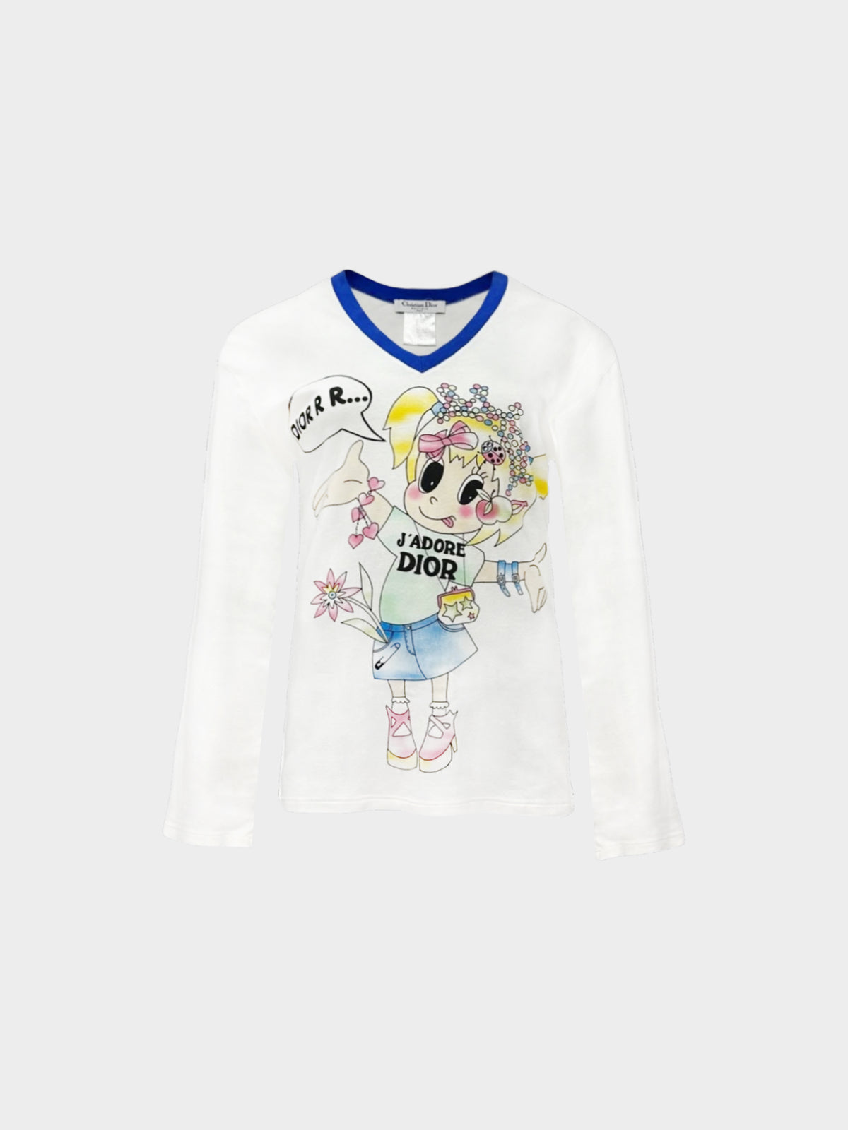 Christian Dior 2005 J' Adore Dior Cartoon Graphic Shirt, Long Sleeves, and Scarf Set