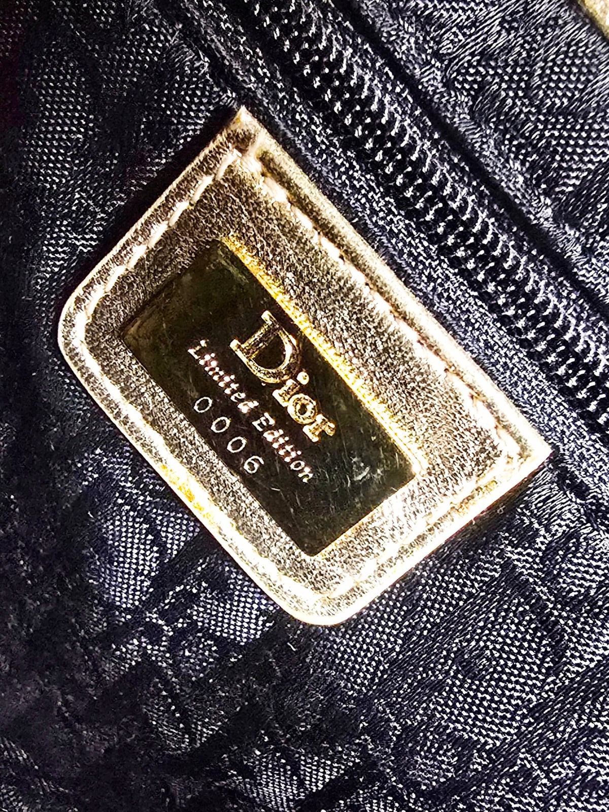 Christian Dior 2003 Limited Edition Grey Pinstripe and Gold Sequins Saddle Bag