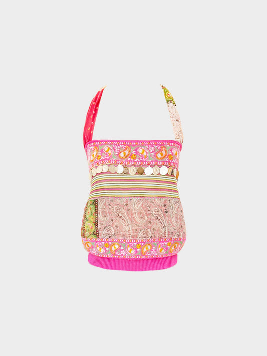 Christian Dior SS 2004 Multicolor Patchwork Paisley Print Medallion Halter Top