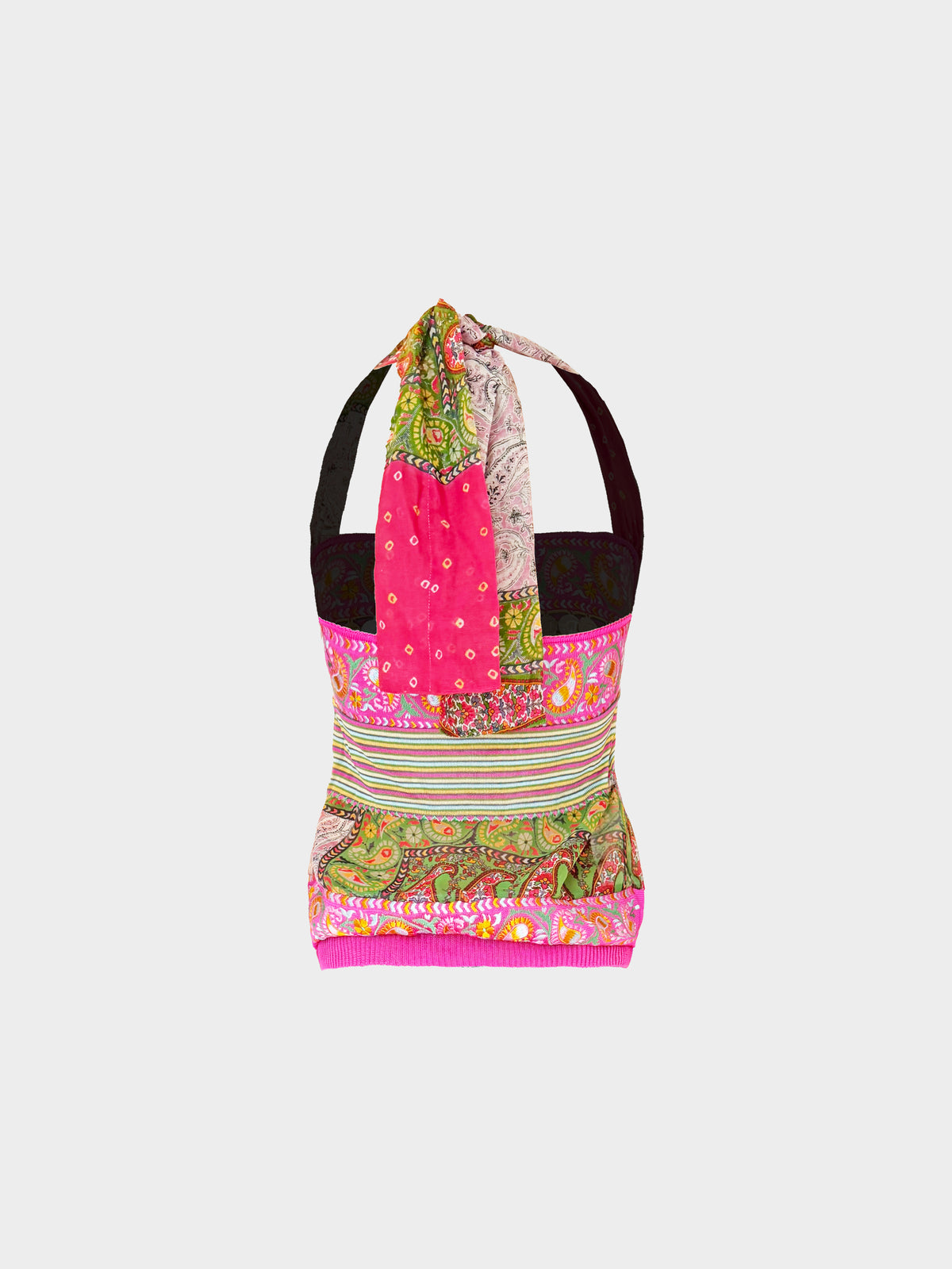 Christian Dior SS 2004 Multicolor Patchwork Paisley Print Medallion Halter Top