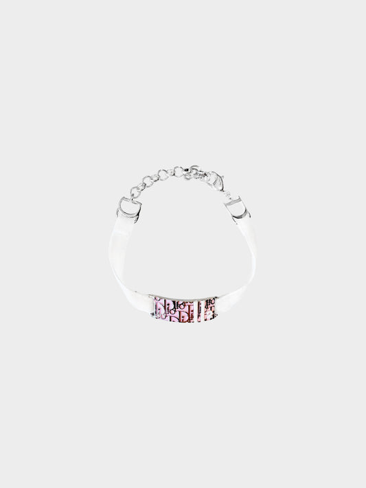 Christian Dior 2000s Pink Trotter Logo and White Velour Band Bracelet
