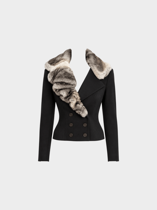 Christian Dior FW 2001 Black Orylag Fur-trimmed Jacket