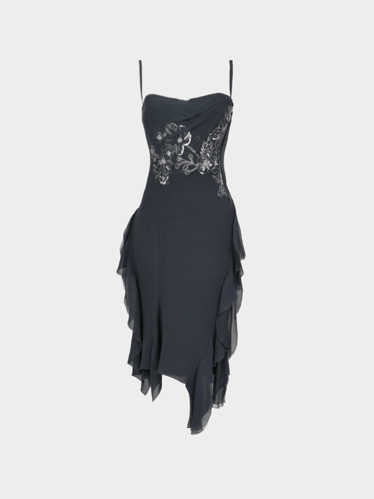 Christian Dior FW 2006 Dark Blue Silk Beaded Dress