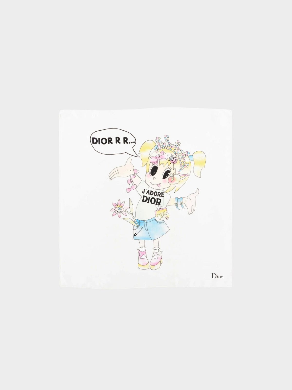 Christian Dior 2005 J' Adore Dior Cartoon Graphic Shirt, Long Sleeves, and Scarf Set