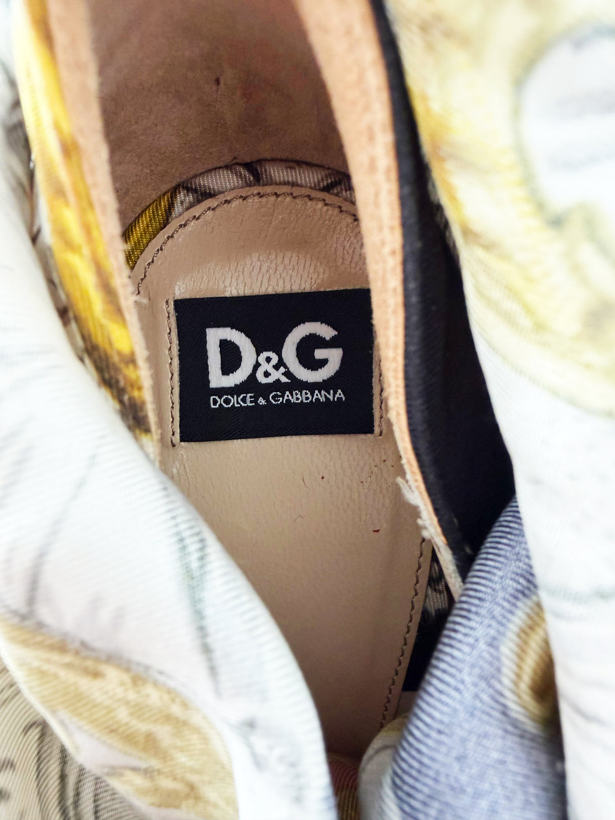 Dolce and Gabbana SS 2012 Multicolored Baroque Print Scarf Peep Toe Wedge Boots