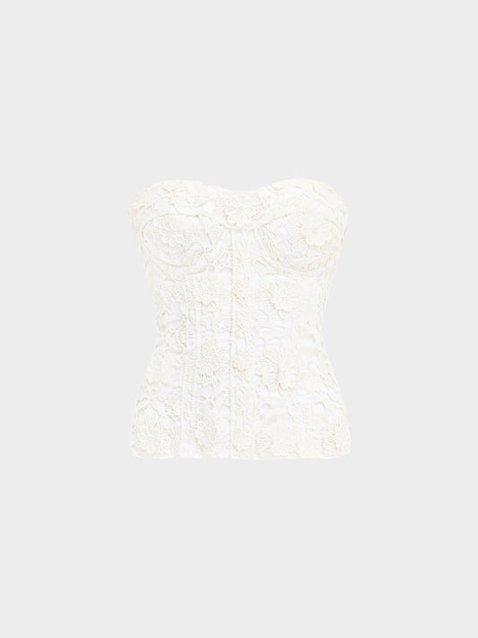 Dolce and Gabbana SS 2006 White Floral Lace Strapless Corset Top