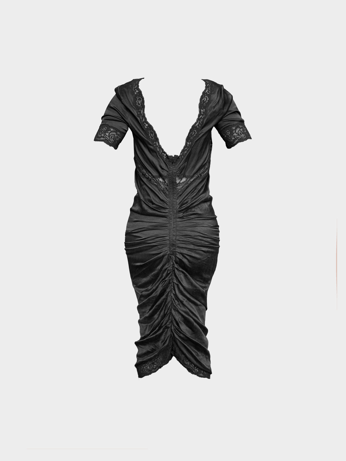 Dolce and Gabbana 2000s Black Silk and Lace Short Sleeve Midi Dress