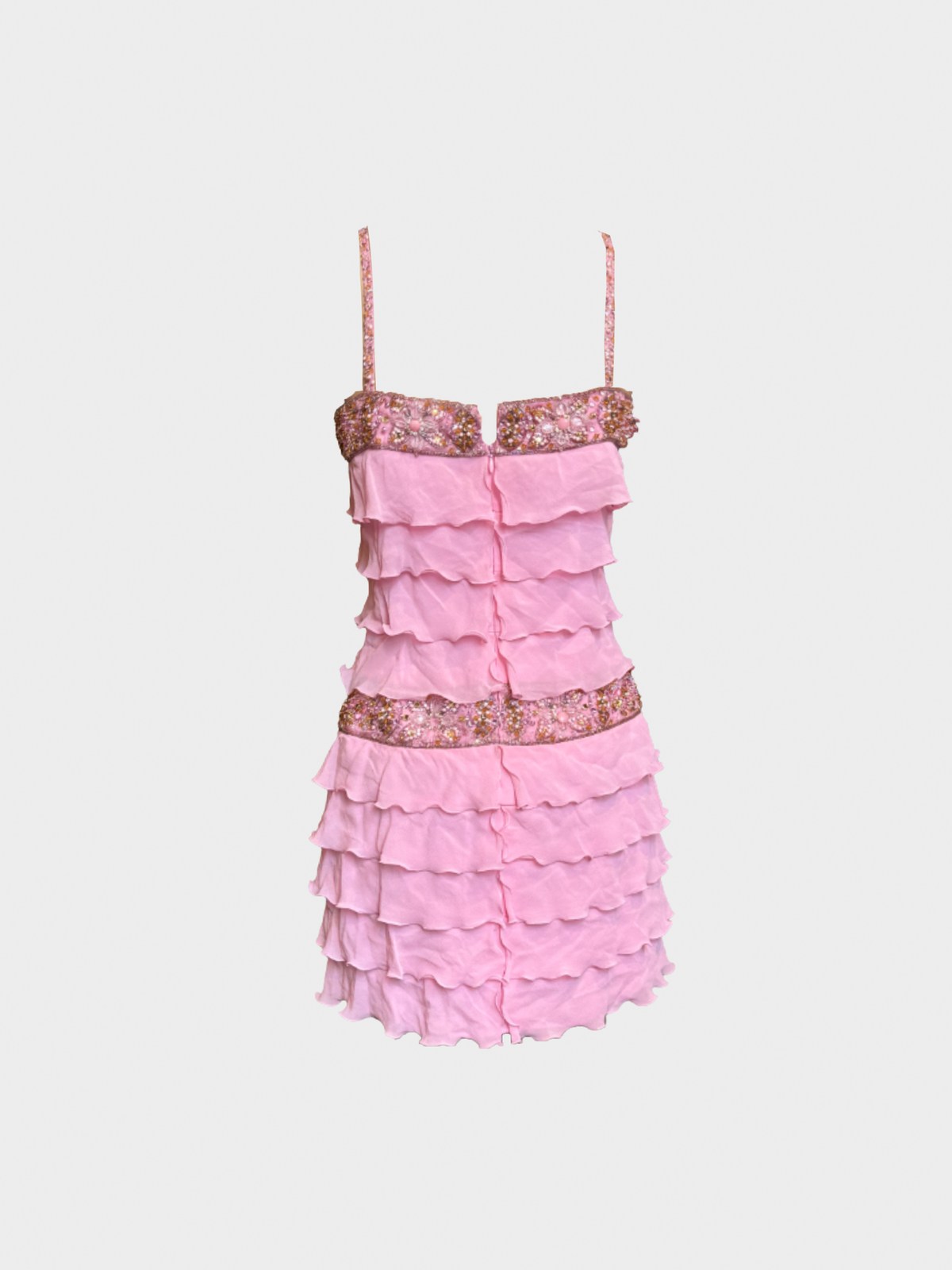 Escada 2000s Pink Tiered Embellished Mini Dress
