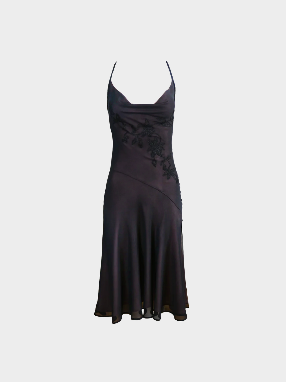 Escada 1990s Plum Silk Chiffon Beaded Midi Dress