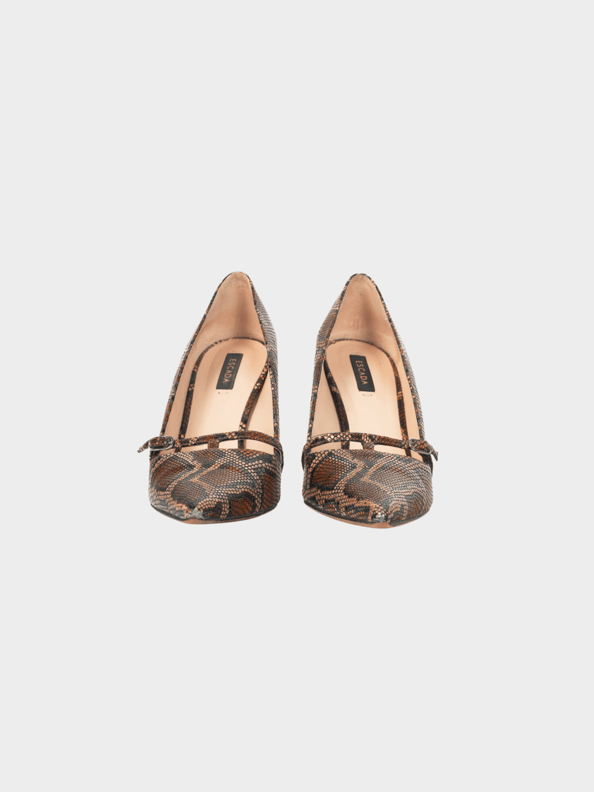 Escada AW 2015 Runway Brown Snake-Embossed Pointed-Toe Pumps