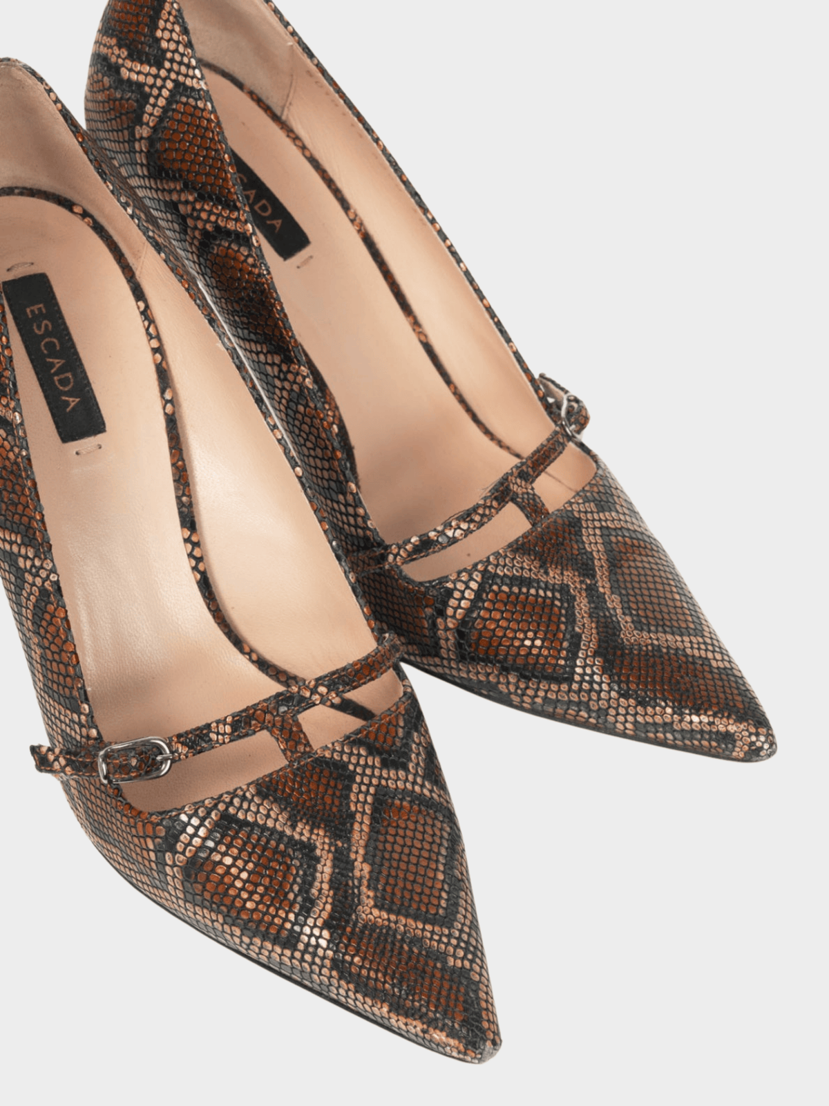 Escada AW 2015 Runway Brown Snake-Embossed Pointed-Toe Pumps