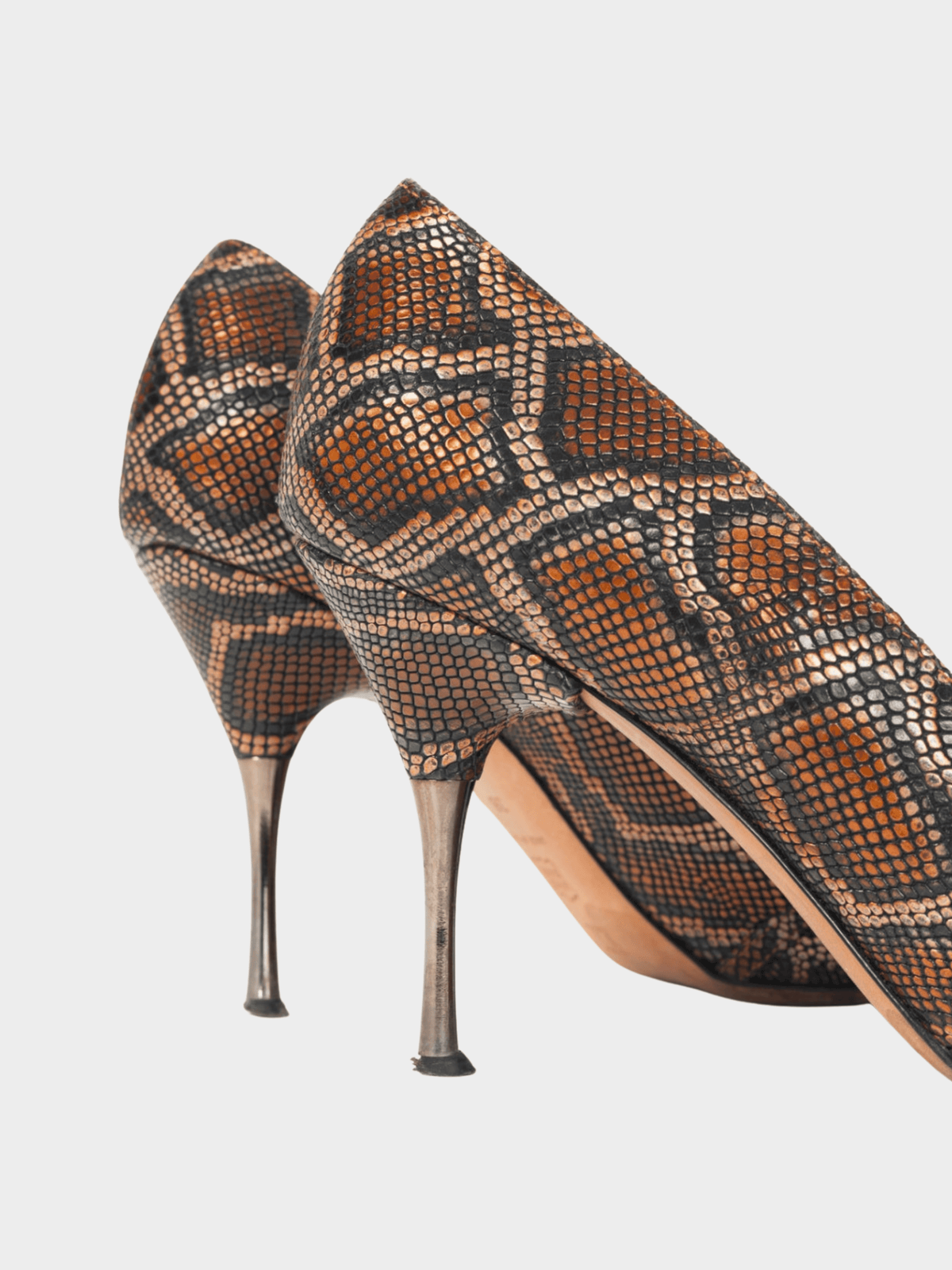 Escada AW 2015 Runway Brown Snake-Embossed Pointed-Toe Pumps